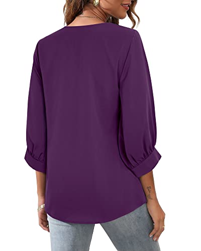 Unixseque Women's Casual Chiffon V Neck 3/4 Sleeve Business Tops Loose Work Blouses4