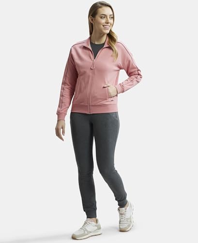 Image of Jockey A111 Women Super Combed Cotton French Terry Drop Shoulder Styled Jacket with Ribbed Cuff and Hem
