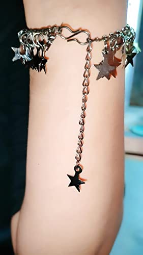 Image of Handmade Black Oxidised Alloy Silver Hanging Star Chain Bracelet for Girls |Women | Free Size |Star design |pack of 1|chain Bracelet |Workwear |Black Alloy silver