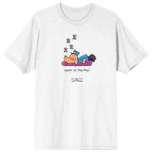 Dog Man Wake Up Dog Man Adult White Crew Neck Short Sleeve T-Shirt-Large