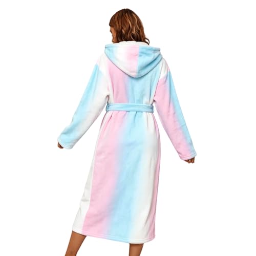Image of RONGTAI Womens Robes Plush Fleece Hooded Bathrobe Thick Nightgown with Pockets Fluffy Sleepwear