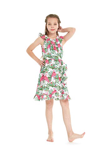 Girl Luau Wrap Ruffle Dress in Vintage Tropical Toile4