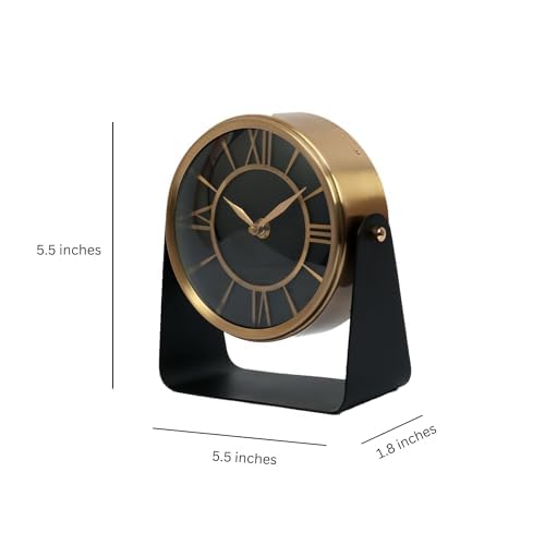 Image of Decor de Maison Brings Handcrafted Mitsuki Luxury Table Clock for KidsRoom, Living Room, Bedroom, Study Table| Classic Non-Ticking Tabletop Battery Operated Analog Desk Clock Gold (14x7x14cm)