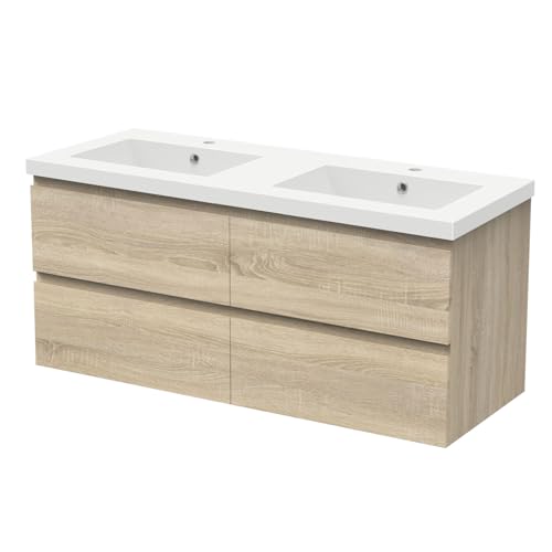 AICA Meuble Salle de Bain 120cm Double Vasque Chêne Wotan