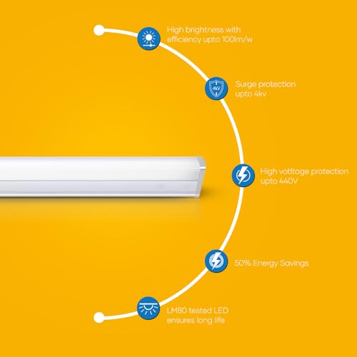 Image of wipro Garnet 22W LED Batten for Living Room & Bedroom | Bright & Energy Efficient Tubelight for Home | Cool Day Light (6500K) with 2200 lumen|4Feet, Pack of 1