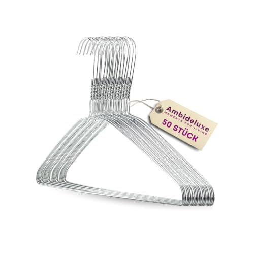 Ambideluxe | 50 grucce in filo argento extra forte | grucce per pantaloni | appendiabiti in metallo con rivestimento in zinco e polvere di alta qualità | Grucce salvaspazio | per armadio, guardaroba e