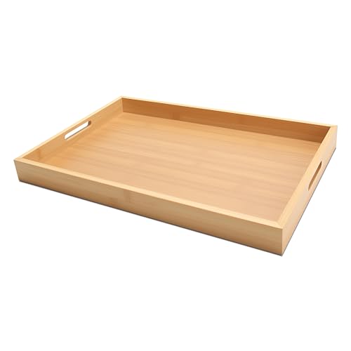 YACEYACE Serving Tray with Handles, 17"x12.5"x1.5" Large Bamboo Serving Tray