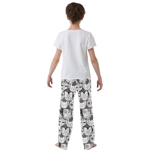 Cute Cat Black White Boys Pants for Kids Jogger Pants with Pockets S-XL3