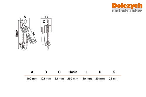 Dolezych Black Series Mini-Ratschenhebelzug gem. EN 13157 , 250 kg Tragfähigkeit, 1.5 m Hub