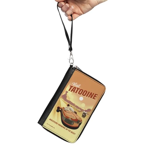 Buckle-Down Star Wars Wallet, Zip Around, Star Wars Visit Tatooine Luke Landspeeder Pose and Landscape, Vegan Leather2