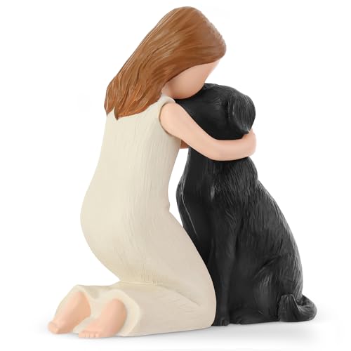 Carracci Love My Black Dog Figuren Statuen, Mädchen Schwarzer Hund Engel Freundschaft Gedenkgeschenke für Hundemama, handgefertigte und handbemalte Figuren für Hundeliebhaber