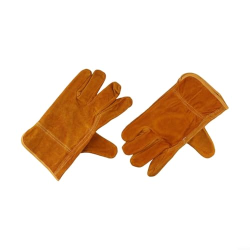 Bulevisiter Guantes de soldadura de cuero vacuno, ignífugos, resistentes al calor, guantes de trabajo para soldadura de metal, guantes protectores totalmente forrados para bricolaje, construcción