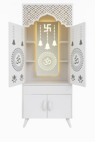 Image of MATTERHORN Ananta Pious Engineered Wood Pooja Mandir|Temple for Home|Office|Temple, Floor Mounted for Office and Shops(Qty-1, Teak Brown, MOHT-17003, 1490mmx600mmx350mm)