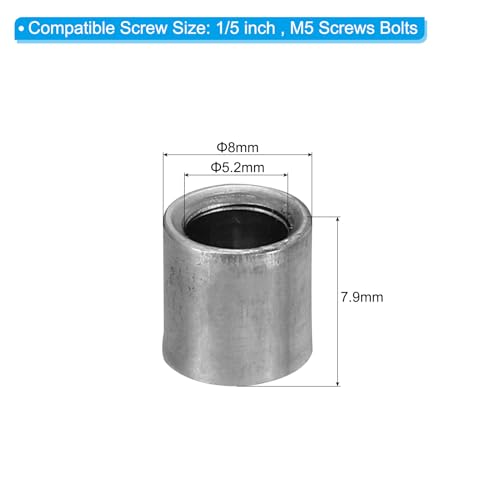 PATIKIL M5 Stahlabstandshalter, 40 Stück Metallabstandshalter Stahl 5,2 mm ID x 8 mm OD x 7,9 mm L Kohlenstoffstahl-Abstandshalter rund für 1/5 Zoll oder M5 Schraubenbolzen