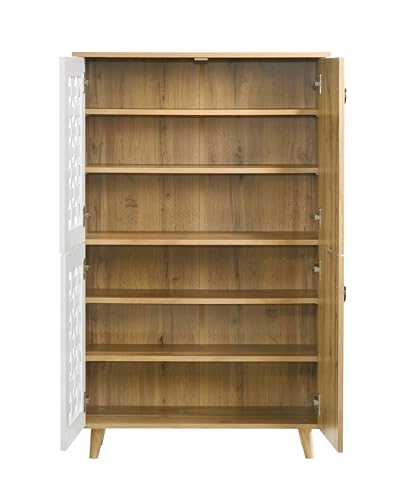 Image of DeckUp Ceylon 4-Door Engineered Wood Shoe Rack (Wotan Oak & White, Matte Finish)