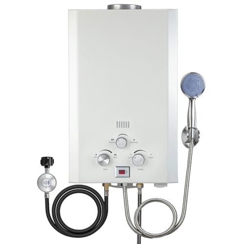 GEARPASS Propane Tankless Water Heater, 4.74 GPM 18L Outdoor Portable Instant Water Heater with Digital Display and Multi-Protection for RV, Camping, Cabins