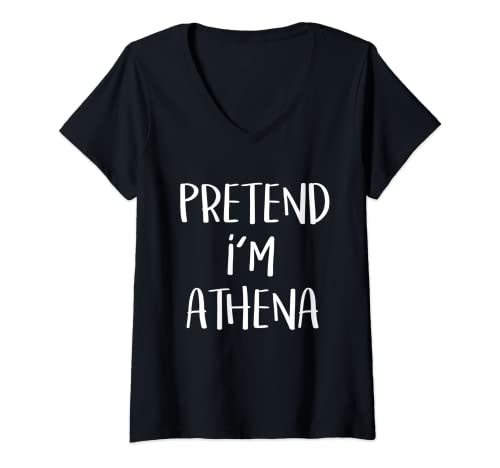 Mujer Pretend I'm Athena Costume Fun Greek Goddess Halloween Party Camiseta Cuello V