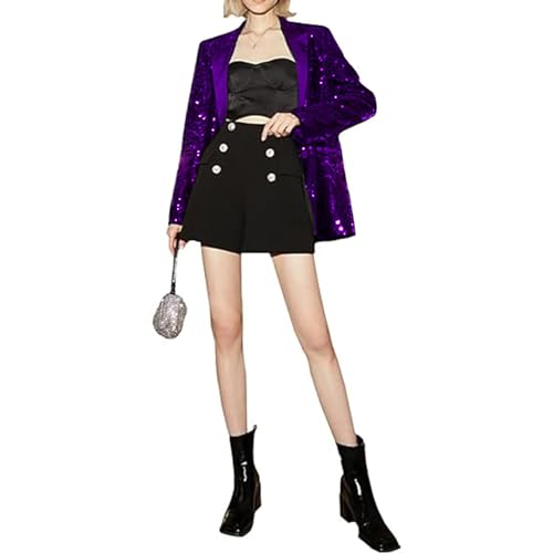 Sequin Blazers Women Vintage Sparkly Sequins Blazer Open Front Glitter Jacket Casual Double Breasted Outfit4