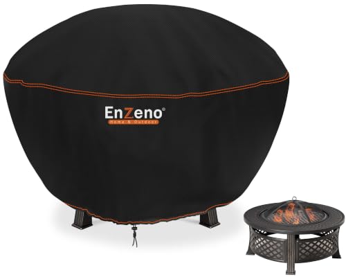 Enzeno Fire Pit Cover,Round Outdoor Firepit Covers Waterproof, 210D Oxford Cloth Patio Fire Bowl Cover Anti-UV & Wear-Resista