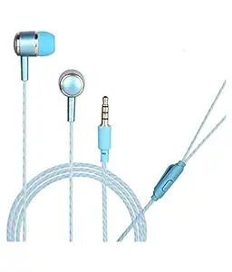 Hitage Round Earphone with one Key Answer Button Wired Headset with mic (Sky Blue, in The Ear) HPB315