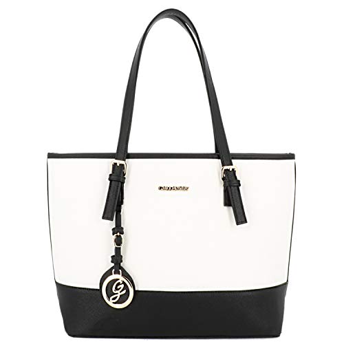 Gallantry - borsa shopper/portadocumenti in finta pelle da donna; impermeabile, con decorazione e manici lunghi XL per portarla a spalla - chic e di tendenza, Nero/Bianco (Bianco) - .