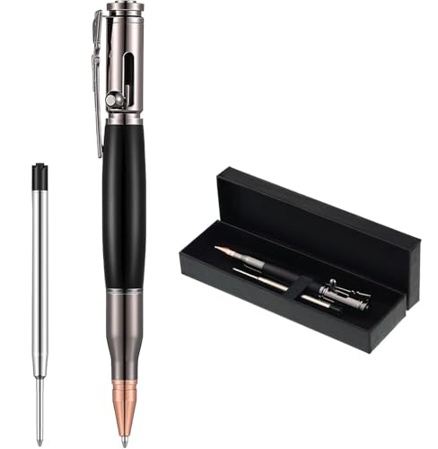 Image of Heavy Duty Bolt Action Pen with Gift Box Metal Ballpoint Pen with Black Ink Perfect Gift for Gun Lovers, Graduates, Fathers, & Boyfriends (Bullet Pen Black)