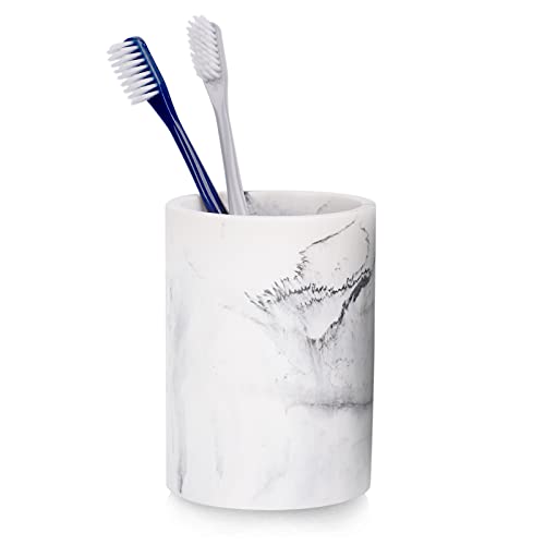 zccz Toothbrush Holder for Bathroom Marble Look Electric Toothbrush and Toothpaste Holder Organizer Makeup Brushes Razor Holder Stand Cup, White Marble Look