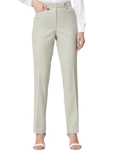 Image of Powersutra Solid Trouser | Mid Waist Trouser for Women | Slim Fit | Office Wear for Women | Side Pockets | Cotton Blend Green