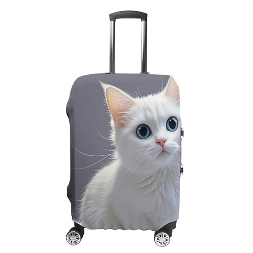 Carry on Luggage Cover White Cute Cat Suitcase Covers for Luggages Tsa Approved Travel Luggage Sleeve Protector Elastic Suitcase Protector Anti-Scratch Washable Fits 19-30 Inch Case -L