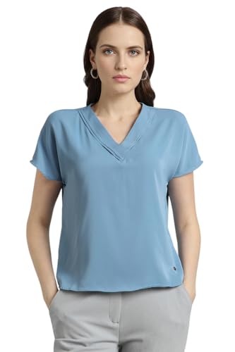 Image of Van Heusen Women's Polyester Regular Fit Half Sleeve V Neck Formal Top