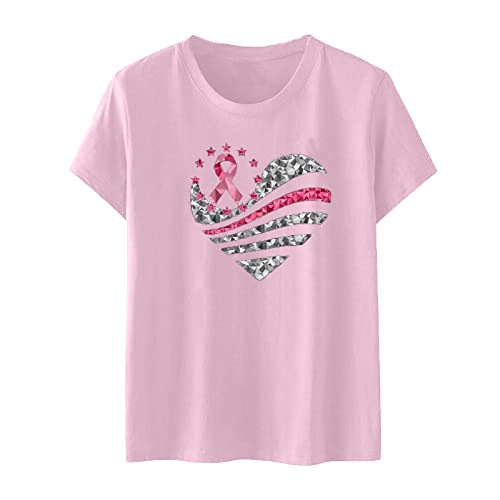 oelaio Breast Cancer Awareness Pink Long Sleeve Shirt - Women Trendy Girls Pink Ribbon Sweatshirts Pullover Gift Tops Fall