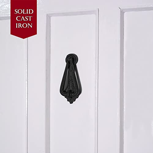 Sakega Black Cast Iron Georgian Twist Door Knocker 7” H X 2.5” W Rust Resistant Finish Heavy Duty Metal Front Door Or Gate Knocker #TOP1