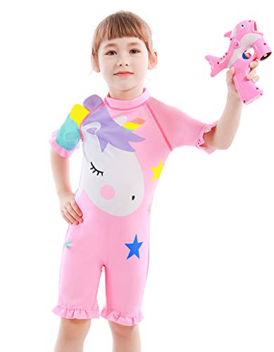 Baby Toddler Girls Unicorn Swimsuits One Piece Swimwear Bathing Suits Rash Guard UPF 50+ (Pink Star Unicorn, 2-3 Years)