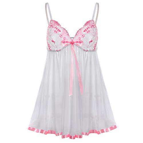 Keliay Women Sexy Plus Size Lingerie Lace Floral Baby Doll Outfits Backless Sling Bow Nightdress Chemise Teddy Nightwear Pink