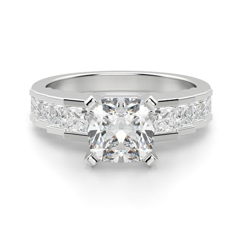 1 CT Cushion Cut Colorless Moissanite Engagement Ring Staircase Princess Diamond Wedding Ring For Women Unique Four Prong Set 925 Sterling Silver Solid 10K/14K/18K White Gold Ring Gift For Her