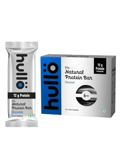 Image of Hullo Natural Protein Bar Chocolate - 12g Protein (6 X 42g Pack) | Gluten Free, Dairy Free, Soy Free Protien Bar Rich in Omega 3, 6 & 9 with Nuts & Seeds | Healthy Protein Bar for Gym & Daily Energy
