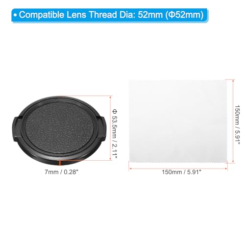 PATIKIL 52mm Lens Cap, 5 Pack Sides Pinch Snap Camera Lens Cover for Front Lens with Cleaning Cloth, Suitable for 52mm Thread Universal DSLR Lenses, Black