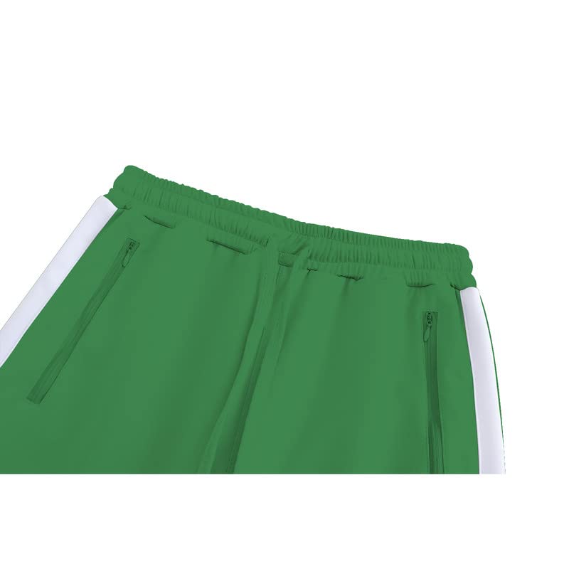 Męski dres na co dzień, kontrastowe paski, zamek błyskawiczny, spodnie sportowe, spodnie do biegania, na siłownię, odzież sportowa, 2-częściowy, z kieszeniami na zamek błyskawiczny, ZIELONY, L