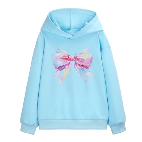 WELAKEN Sweatshirts for Girls Toddler & Kids II Little Girl's Pullover Tops Sweaters & Hoodies, Bow Pastel, 10 Years
