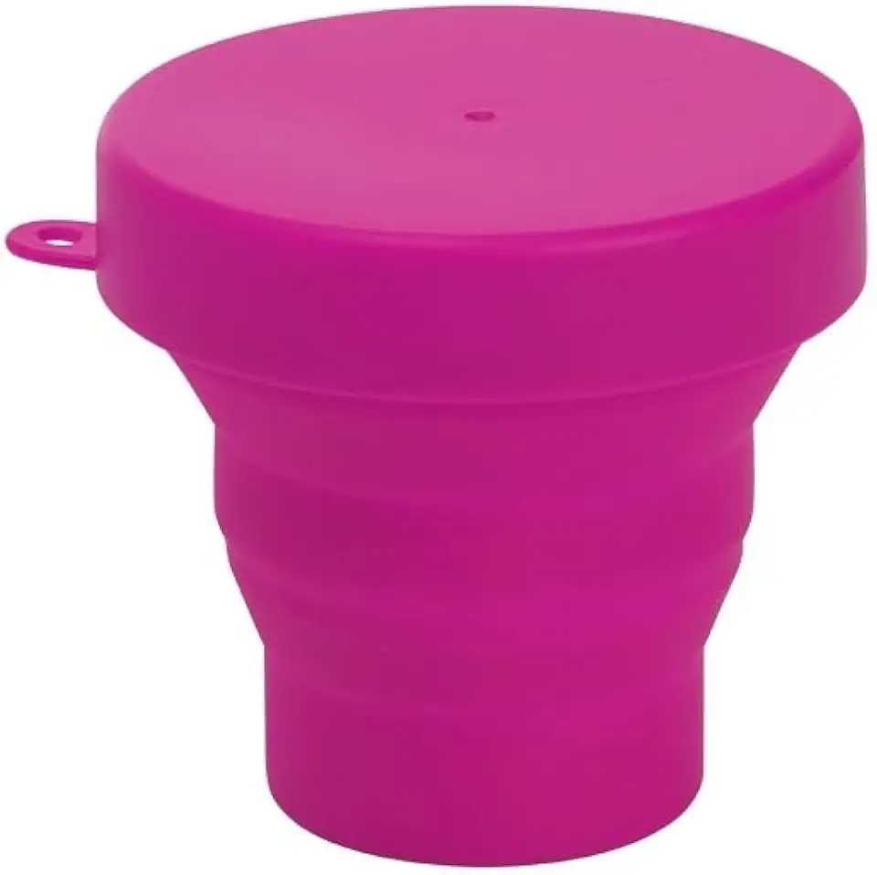 Copo Retrátil de Silicone, 150ml, Amarelo, com Tampa e Argola para Chaveiro, 7,1 x 8,5 cm (Rosa)