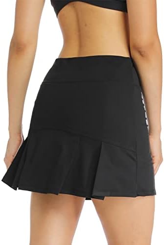Pleated Tennis Skirt Golf Skort for Women with Pockets Shorts Athletic Workout Running Skirt Ruffle on Back (Black, X-Large)
