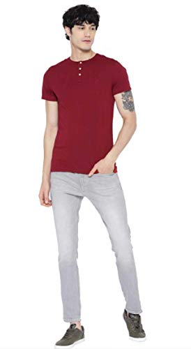 Image of LAZYCHUNKS Henley Neck Men's Cotton Half Plain Sleeves Slim Fit T-Shirt | Round Neck Men's Tshirt | Solid Colors | Summer Wear | - Multicolor
