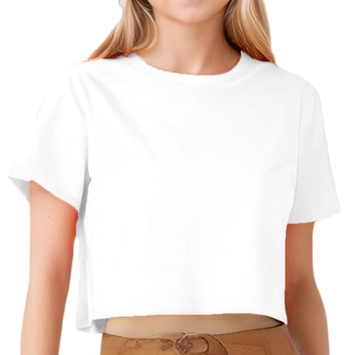 Image of Girls Cropped T-Shirt Short Sleeve Round Neck Cotton Comfy Y2k Basic Cute Dance Crop Tops Tees for Kids