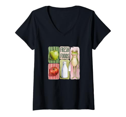 Womens Fresh Foods Organic Food Funny Vegetable frog Lover V-Neck T-Shirt