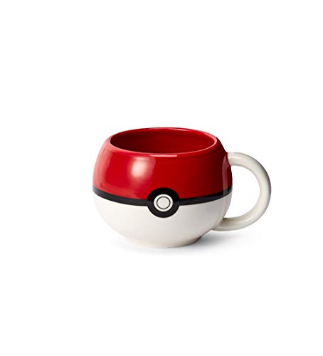 JUST FUNKY Official Pokemon Pokeball Molded Mug - Ceramic Cup for Hot Coffee, Tea, Cocoa - Novelty Drinking Container - Perfect for Home, Office, Parties - Licensed Nintendo Merchandise
