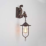 Bedroom Wall Lights, Wall Sconces, Rust Finish Lantern Wall Sconce with Dragon 1 Light Industrial Retro Metal Wall Lighting Compatible with Hallway Living Room Restaurant Cafe