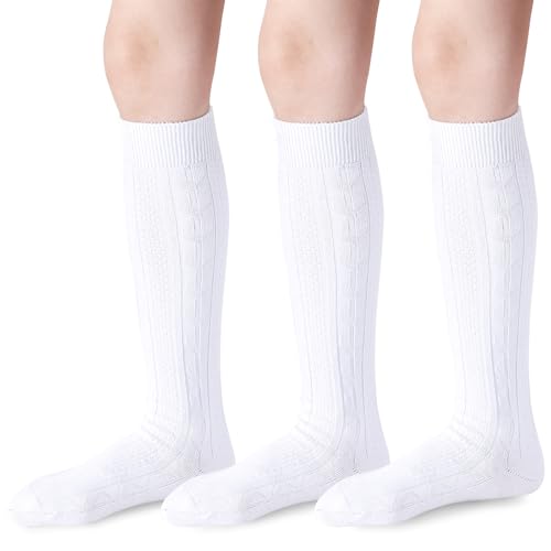 Mini angel Knee High Socks for Girls Seamless Knee Socks Cable Knit Uniform Socks Cotton Long Socks Kids Dress Socks 3 Pack