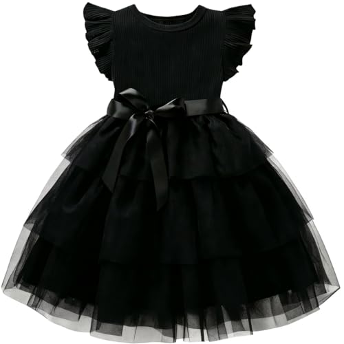 Toddler Girl Tulle Dress Summer Ruffle Sleeveless Baby Girl Birthday Fashion Casual Holiday Dresses 2-6Y (US, Age, 5 Years, Black)