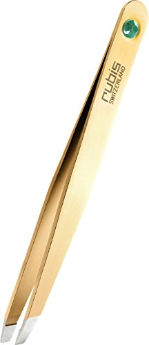 Rubis Switzerland Gold Slant Tweezers with Swarovski Emerald - 1K1905