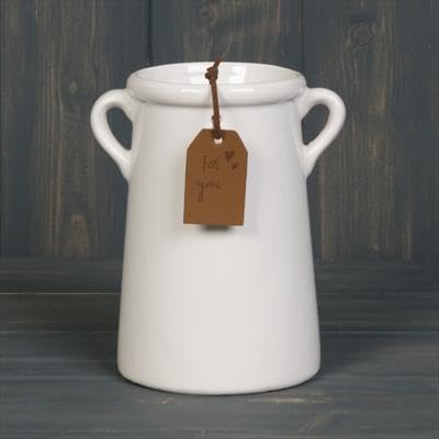 Fyne-Finds Ceramic White Plant Pot/Vase Planter Flowers Herbs Utensils Holder with Tag and Ears Indoor Home Decorative Gift (White Vase 18cm)